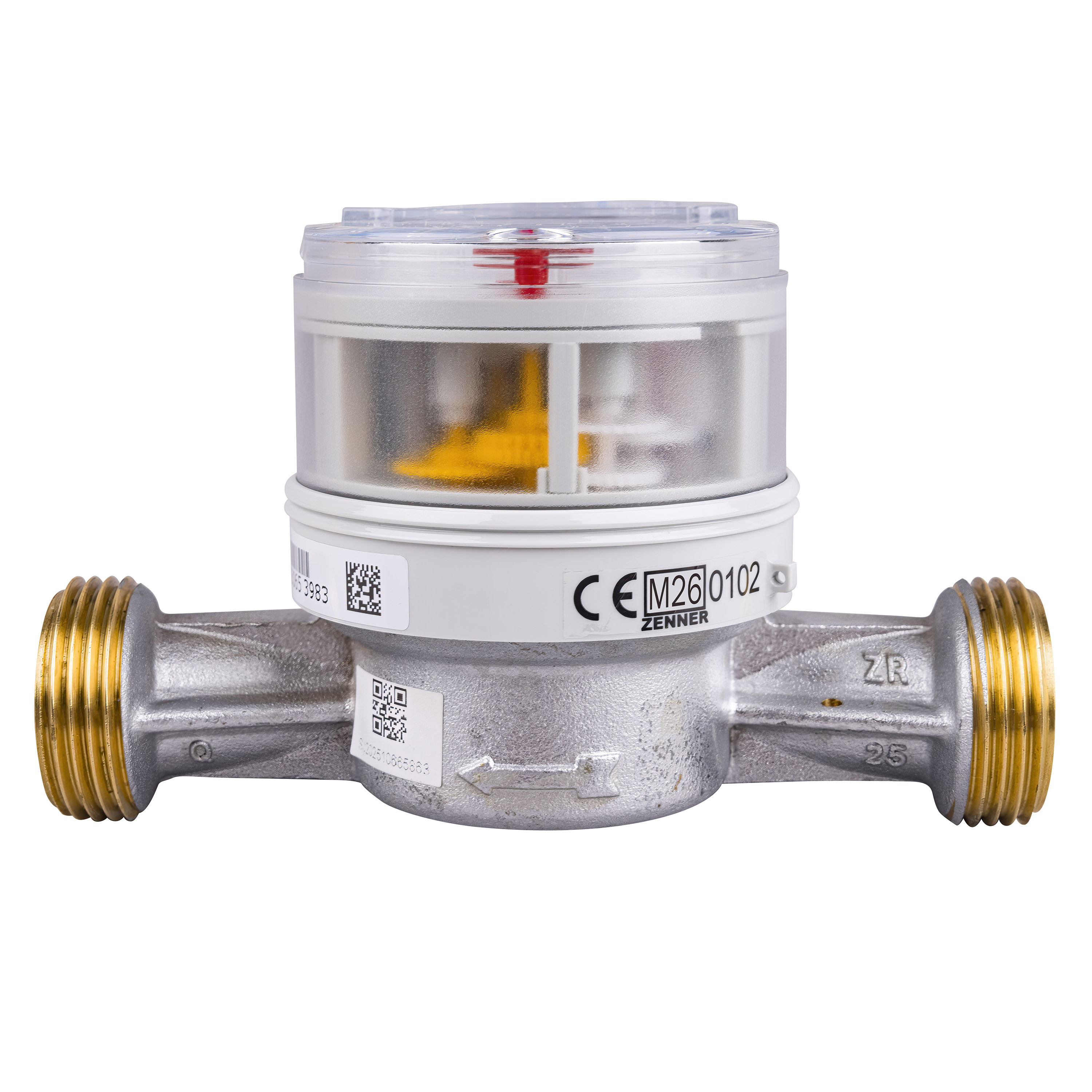 Wasserzähler von Zenner Q3 = 4 Kalt + Warmwasser,   BL 130 mm 1 Zoll Anschluss / Eichung 2026