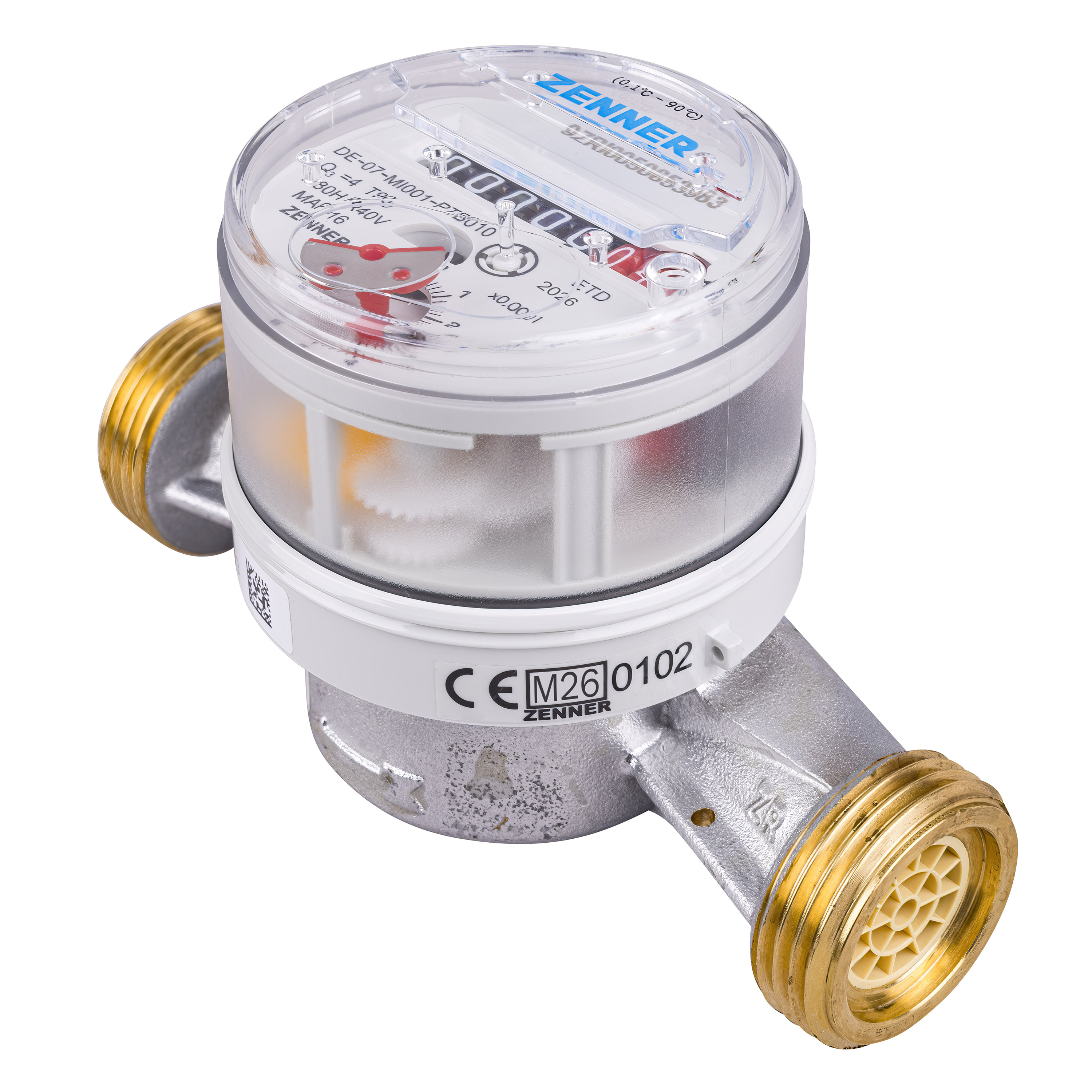 Wasserzähler von Zenner Q3 = 4 Kalt + Warmwasser,   BL 130 mm 1 Zoll Anschluss / Eichung 2026
