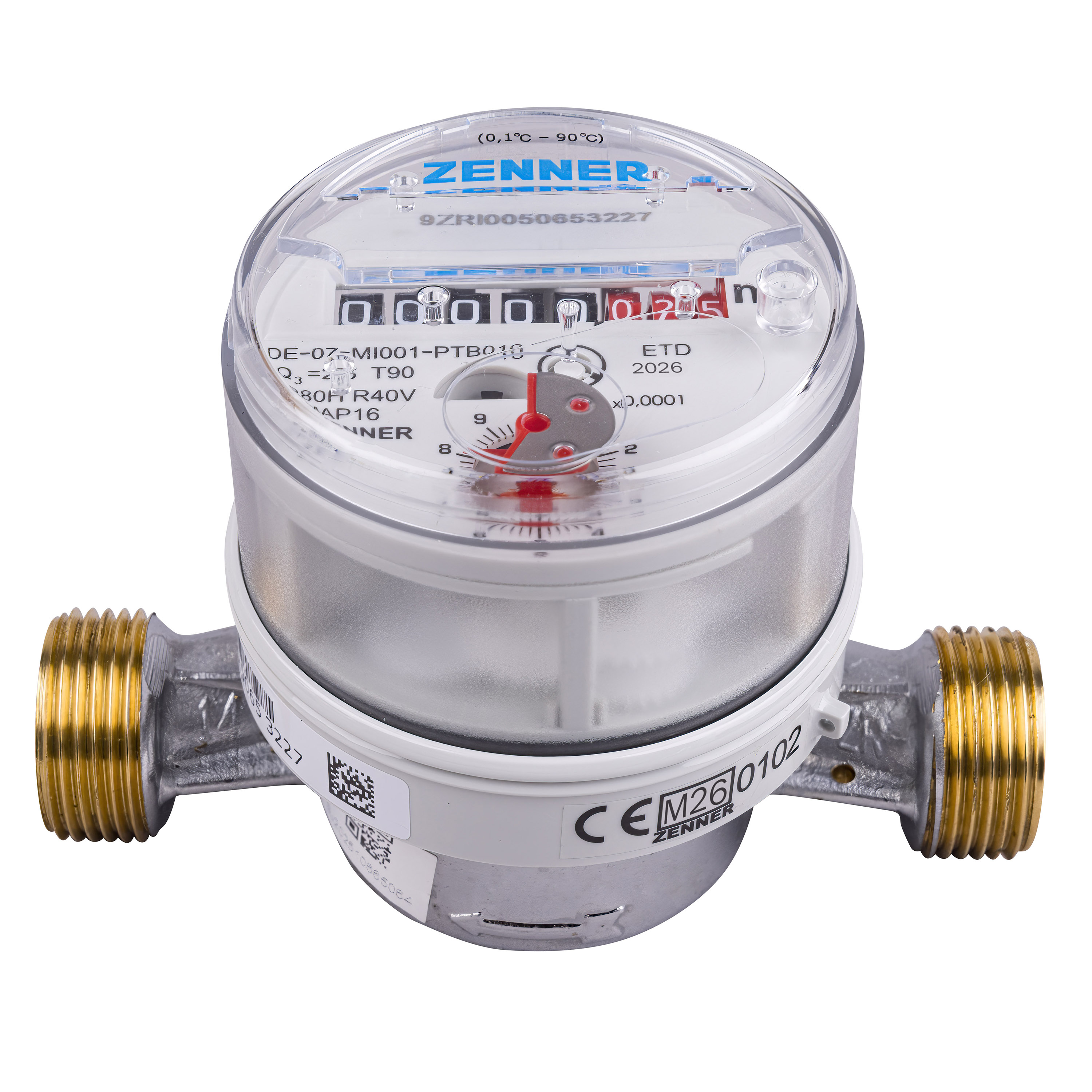 Wasserzähler von Zenner Q3 = 2,5 Kalt + Warmwasser,   BL 110 mm 3/4 Zoll Anschluss / Eichung 2026