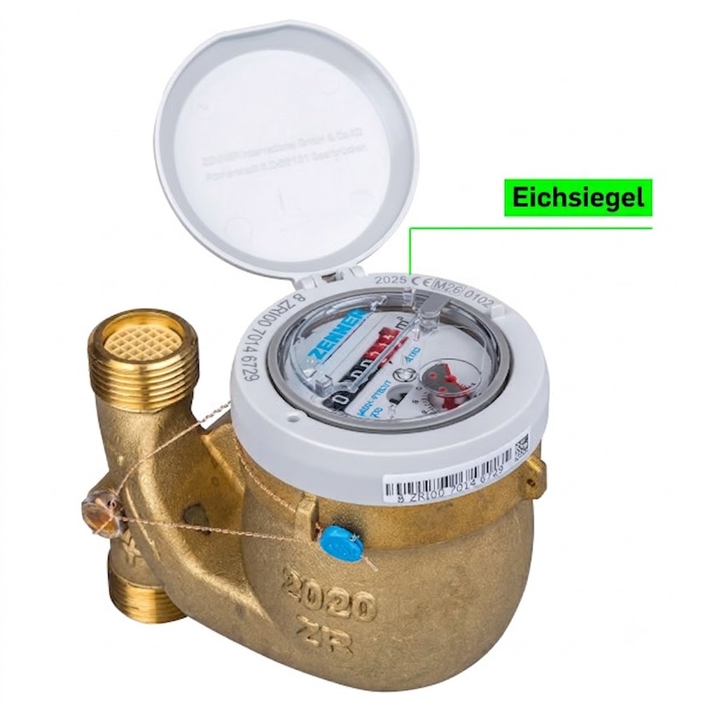 Eichjahr 2026 Warmwasserzähler MTWD-M-CC-FA Q3 = 4, 105 mm, 1 Zoll Fallrohr