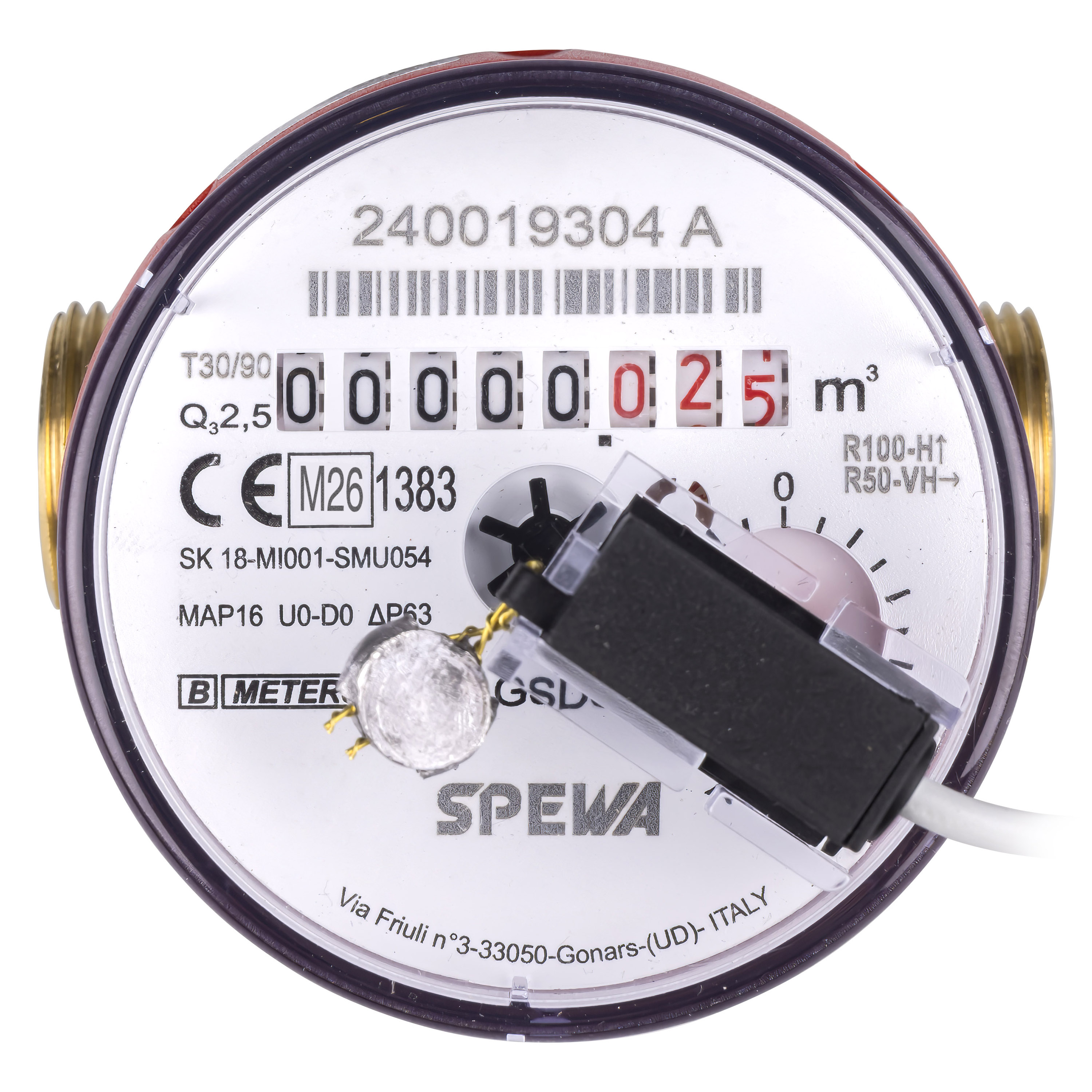 Spewa Warmwasserzähler Q3 = 2,5  3/4 AG - BL 80 mm mit Impulsausgang 1 Liter Eichung 2026