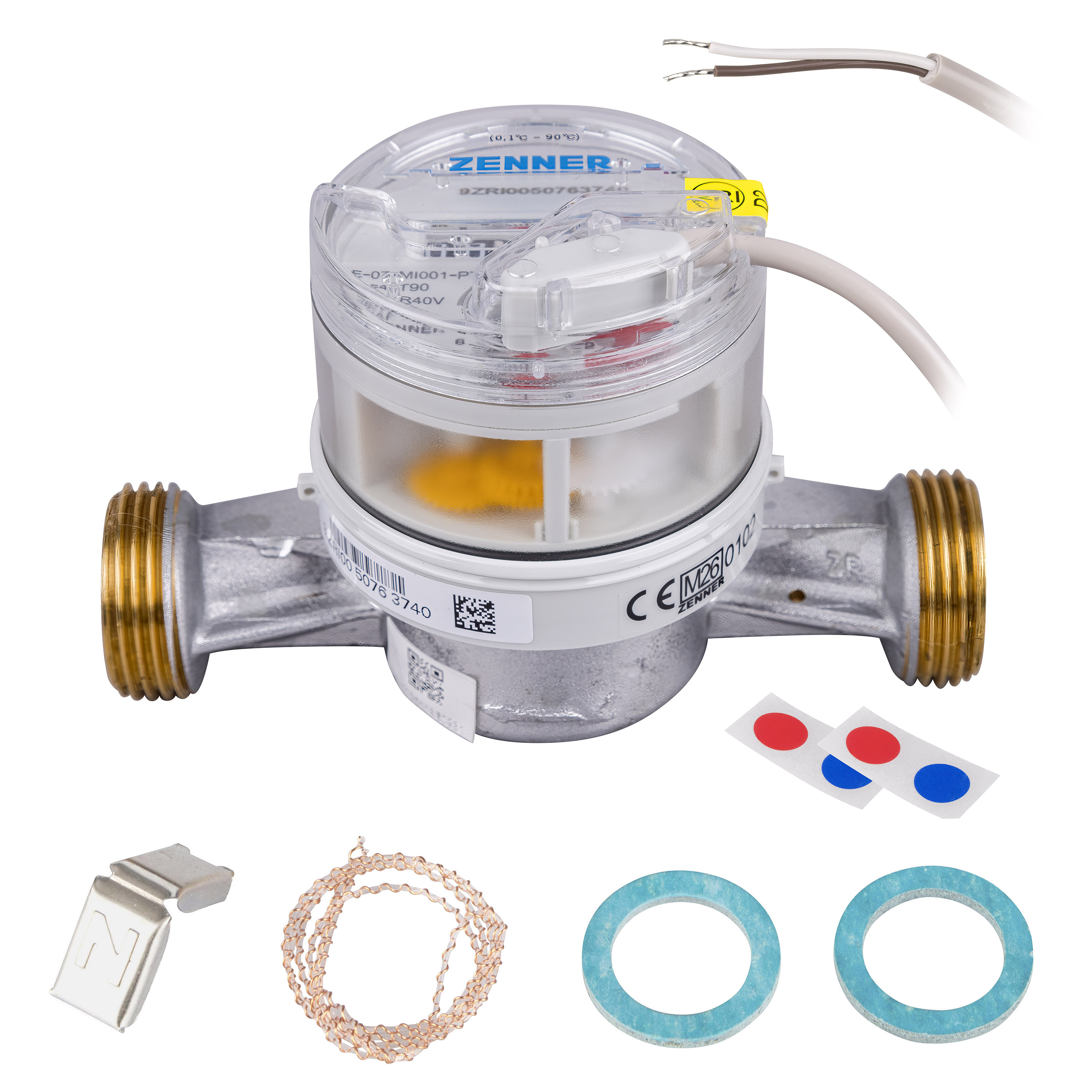 Wasserzähler von Zenner Q3 = 4 Kalt + Warmwasser / 1 AG / BL 130 mm mit Impulsausgang 10 Liter
