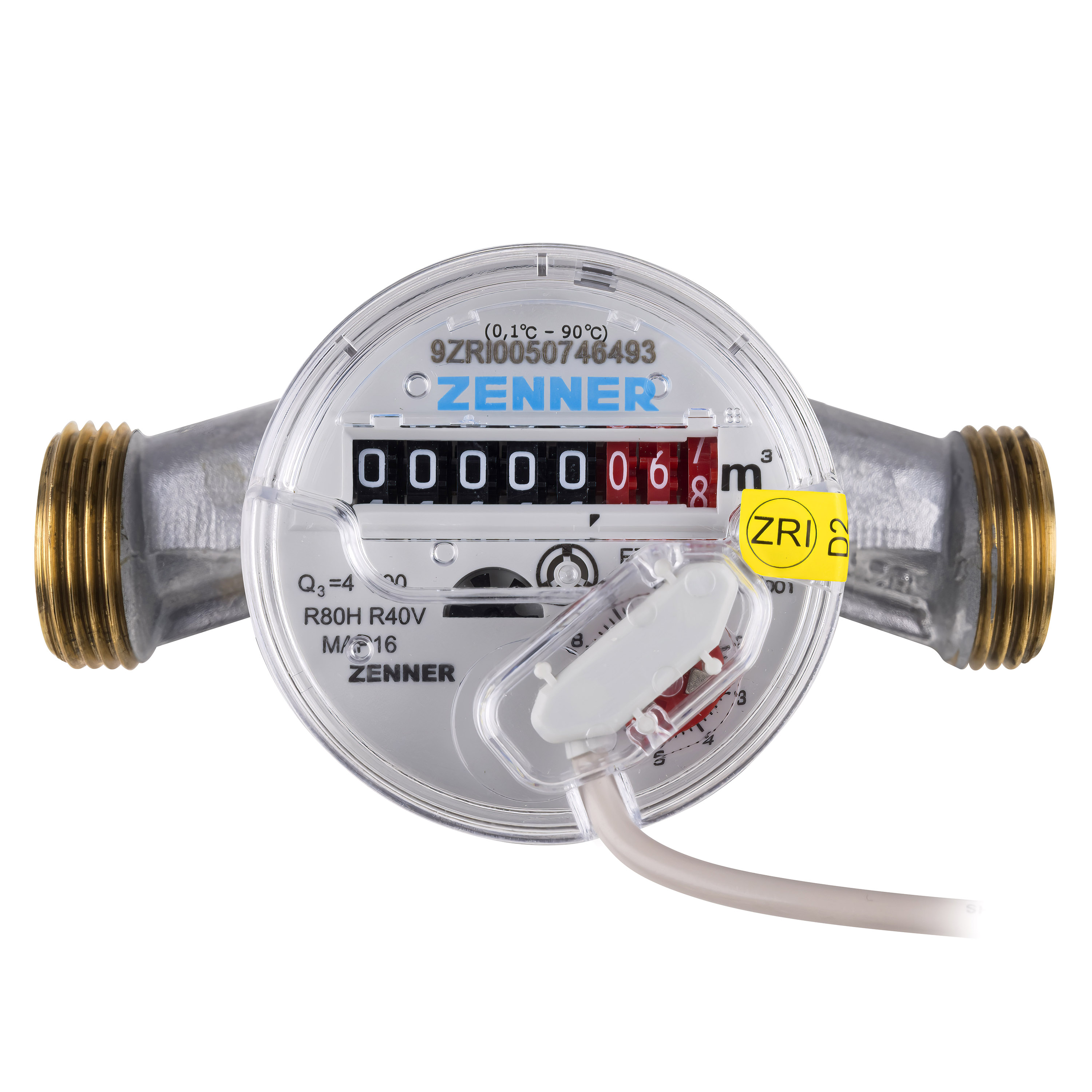 Wasserzähler von Zenner Q3 = 4 Kalt + Warmwasser / 1 AG / BL 130 mm mit Impulsausgang 1 Liter Eichung 2026 