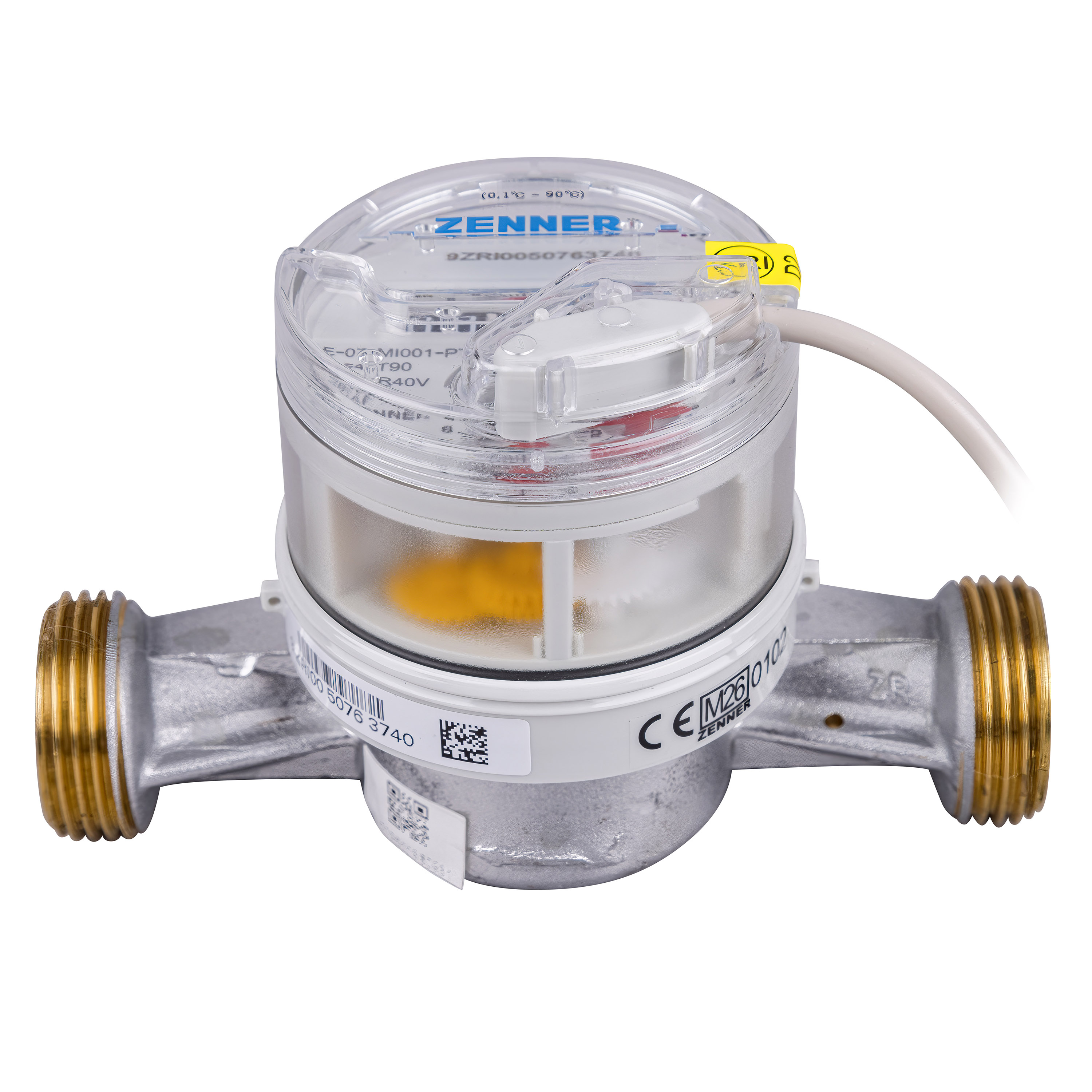 Wasserzähler von Zenner Q3 = 4 Kalt + Warmwasser / 1 AG / BL 130 mm mit Impulsausgang 10 Liter