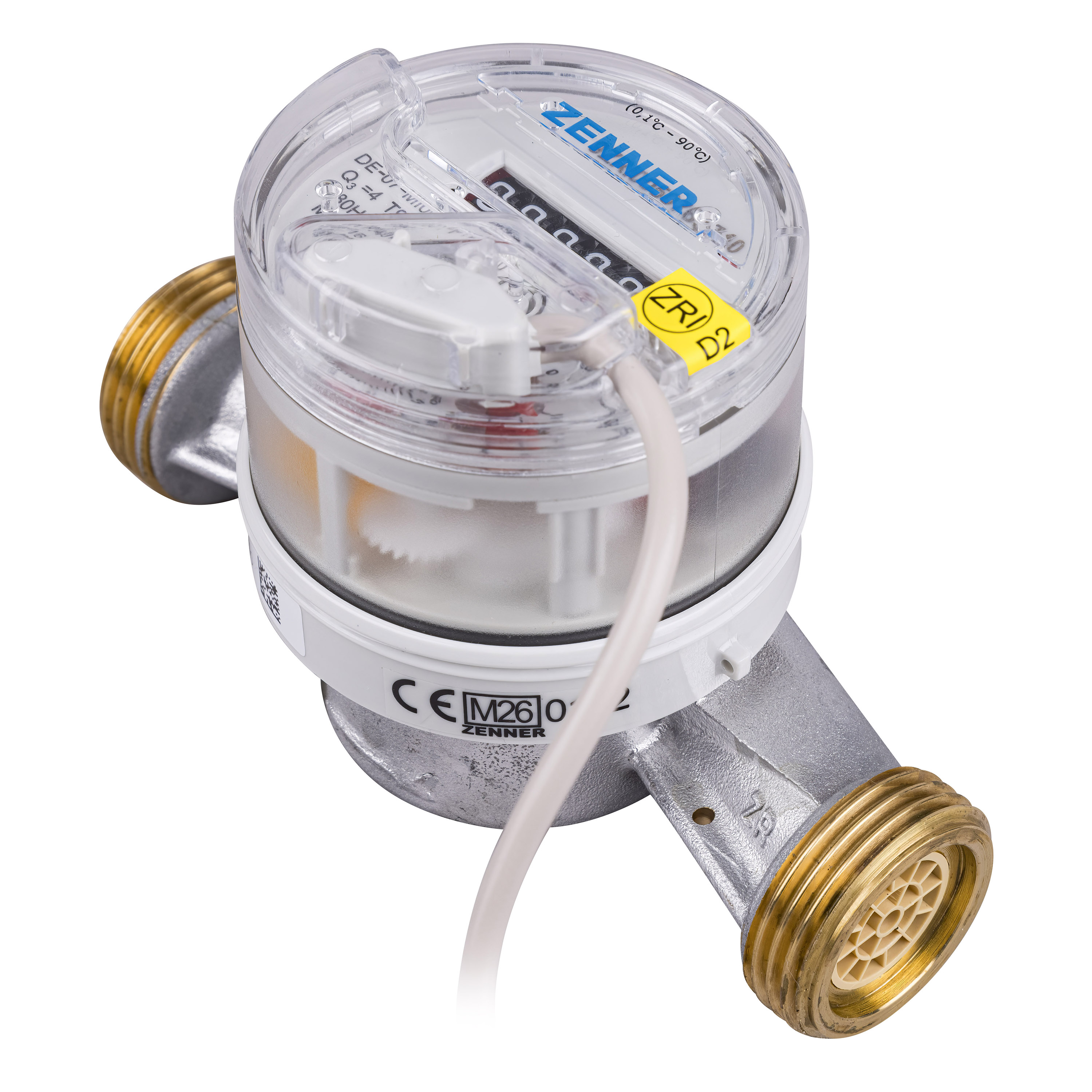 Wasserzähler von Zenner Q3 = 4 Kalt + Warmwasser / 1 AG / BL 130 mm mit Impulsausgang 10 Liter