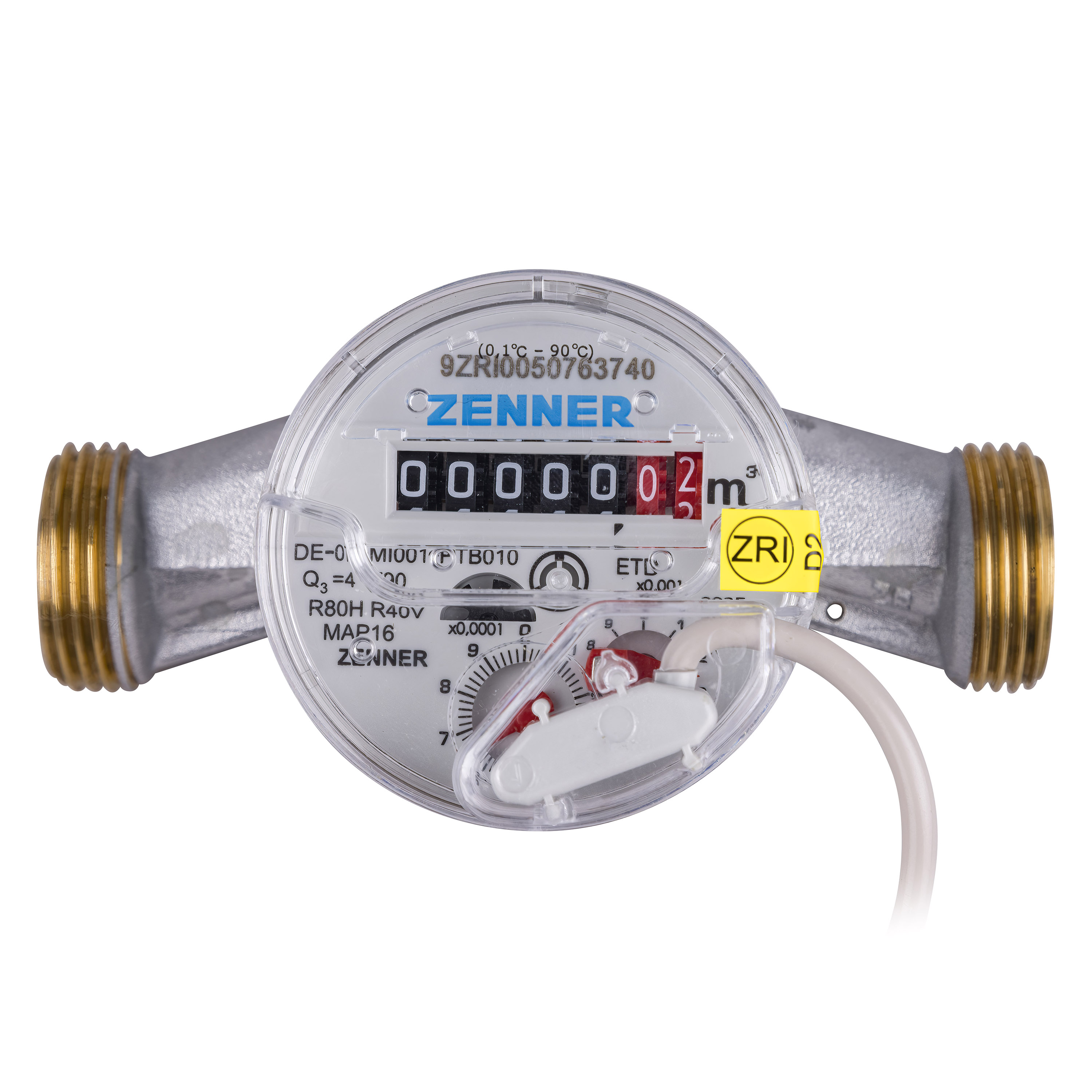 Wasserzähler von Zenner Q3 = 4 Kalt + Warmwasser / 1 AG / BL 130 mm mit Impulsausgang 0,5 Liter 