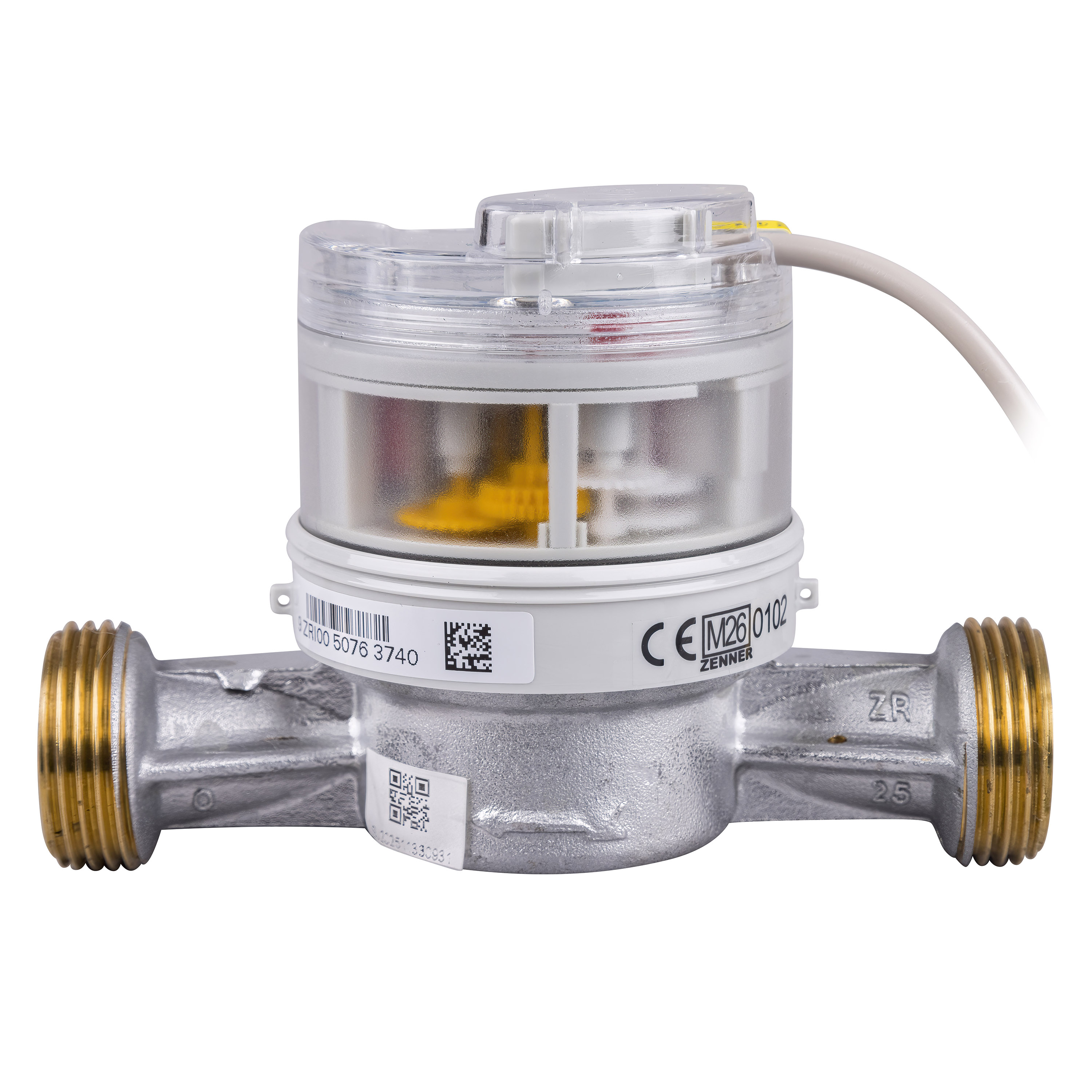 Wasserzähler von Zenner Q3 = 4 Kalt + Warmwasser / 1 AG / BL 130 mm mit Impulsausgang 10 Liter